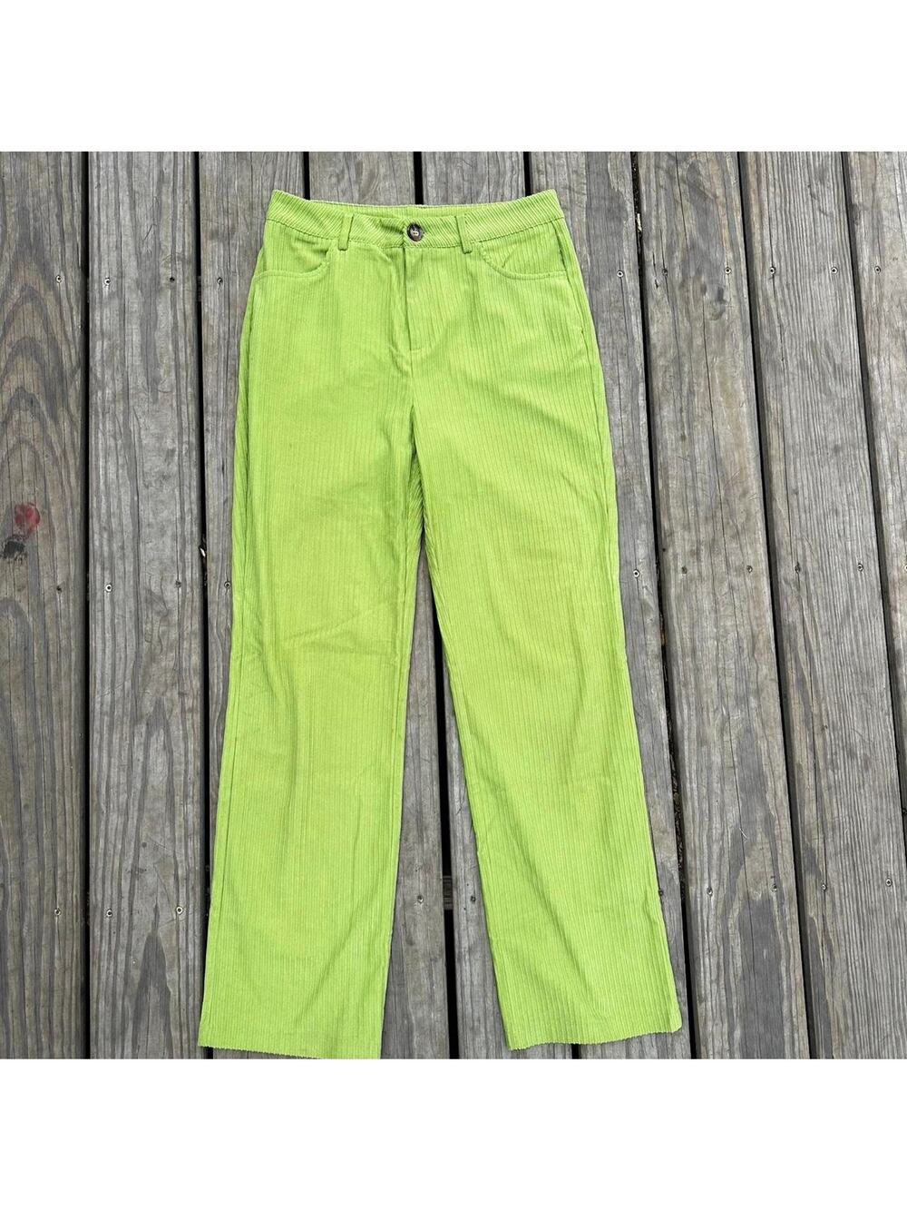 Green Ribbed Corduroy Pants